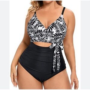 Daci Women’s Crossover High Waisted Cutout Open Back One Piece Swimwear Size 14W